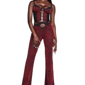 Elegant Red and Black Women's Flare Jumpsuit